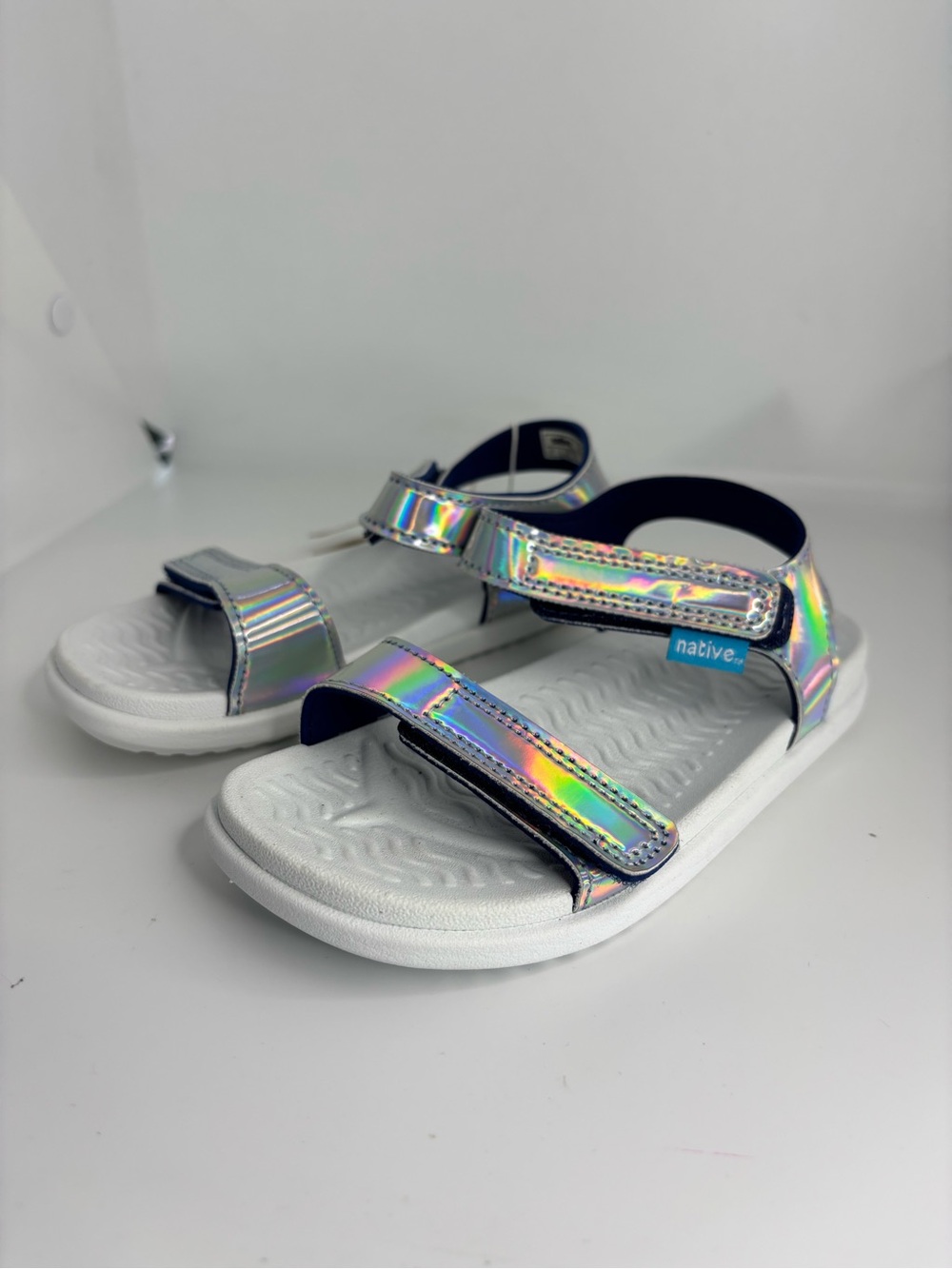 Native Kids Holographic Silver Strap Sandals